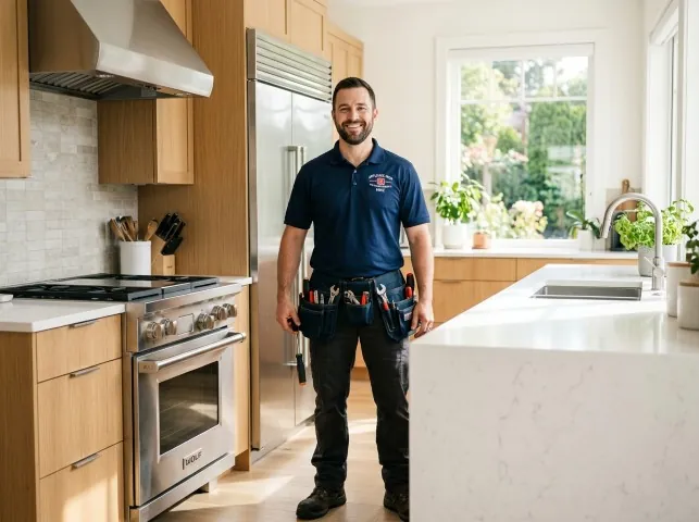 Appliance Repair Hero technician in a Alameda, CA kitchen after an appliance repair